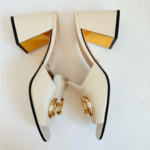 Gucci Mystic White Baby Horsebit block heel 70mm open toe mules EU 38.5 - Picture 3 of 9